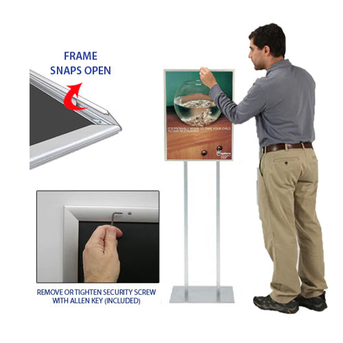 Double Pole Poster Floor Stand 20x30 Sign Holder with SECURITY SCREWS on Snap Frame 1 1/4" Wide