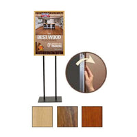 Double Pole Floor Stand 11x17 Sign Holder | Wood Snap Frame 1 1/4" Wide