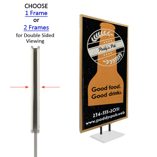 Double Pole Floor Stand 42x42 Sign Holder | Wood Snap Frame 1 1/4" Wide