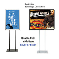 Double Pole Floor Stand 20x30 Sign Holder | Snap Frame with Smooth Rounded Corners | Choose  1 or 2 Aluminum Snap Open Frames