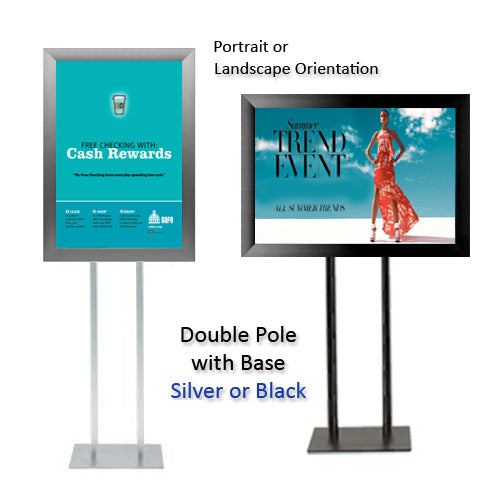 Double Pole Floor Stand 27x41 Sign Holder | Snap Frame 2 1/2" Wide