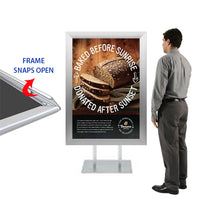 Double Pole Floor Stand 9x12 Sign Holder | Snap Frame 2 1/2" Wide