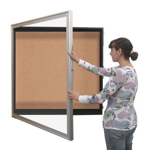 SwingFrame Designer Wall Mounted Metal Framed 36x48 Large Cork Board Display Case 2 Inch Deep