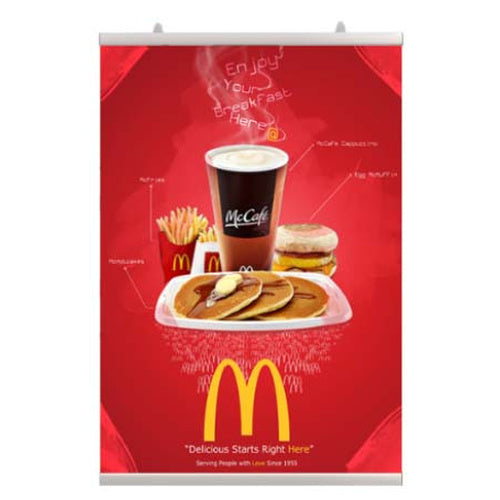 36" Wide Hanging Banner Bar Poster Clip Set | Silver Metal Snap Bar Finish