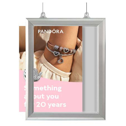 8.5x11 Slide-In Ceiling Mount Sign Holder 1-Inch Wide | Mitered Silver Frame Quick Ships