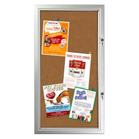 19 x 38 WEATHERPROOF Lockable Enclosed Cork Bulletin Board Holds Six 8.5x11 Postings | Narrow Depth Display Case in Silver Metal Finish
