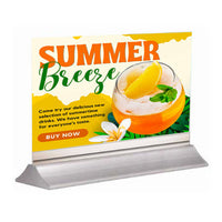 Wedge Sign Holder Base 35" Wide, Silver Aluminum Base, for Rigid Poster Boards - Tabletop, Counter or Floor Sign Stand