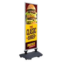 STREET-MASTER™ Slim Sidewalk Sign 22x60 Wind Stand with Slide-In Frame and Fillable Water Base | Shown in Silver Finish