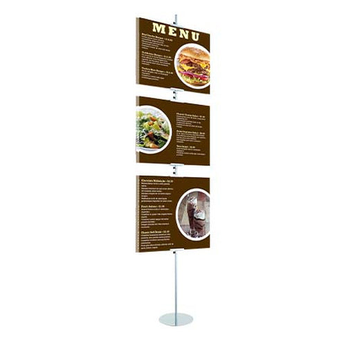 Slide-In Poster Display Floor Stand Sign Holder 96" Inches Tall with Round Base Holds 3 Poster Boards