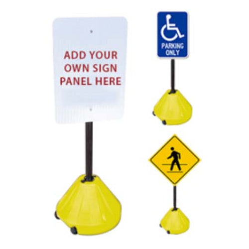 Rolling Outdoor Sidewalk Portable Sign with Single Post (Varying Pole Heights 48" or 58") YELLOW BASE