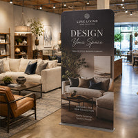 Pull Over Banner Stand Display - 35.5" Wide x  84" High | Tall Pillow Mounting Banner Sign Holder with Steel Base