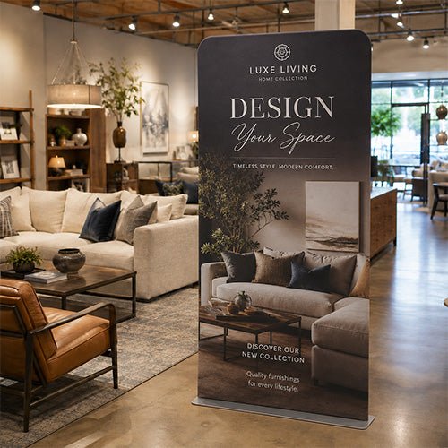 Pull Over Banner Stand Display - 35.5" Wide x  84" High | Tall Pillow Mounting Banner Sign Holder with Steel Base