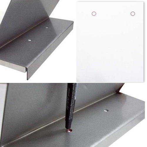 To display your poster properly, align one triangle poster wedge to the rigid board, make a circle where the holes are, then drill. Simple as that.