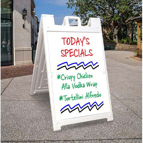 STREET-MASTER A-Board 22x28 Outdoor Sidewalk Plastic Sign Board A-Frame with Dry Erase Marker Kit, 2-Sided - White