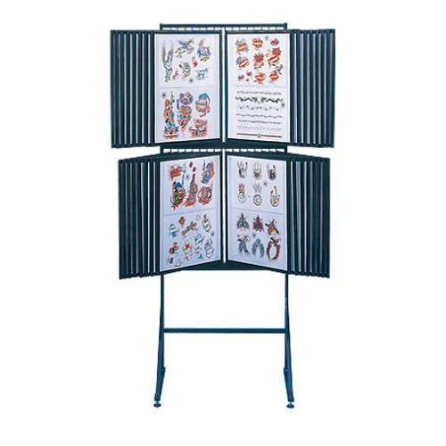 Double Decker Free-Standing Flash Art Display | 18 x 24 Panel Size with 60 Steel Flip Display Panels 2-Sided