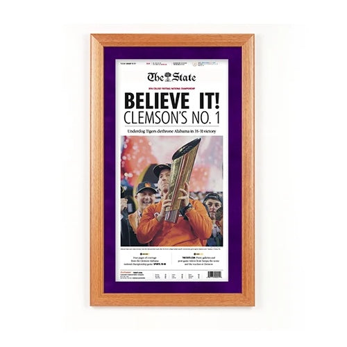 Clemson Tigers 2016 NCAA College Football Champions Newspaper Wood Display Frame