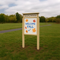 48" x 48" Standing Outdoor Message Center Magnetic White Dry Erase Board with Header (Single Door)