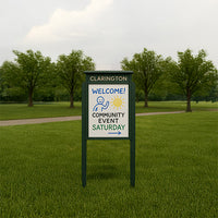 26" x 42" Standing Outdoor Message Center Magnetic White Dry Erase Board with Header (Single Door)