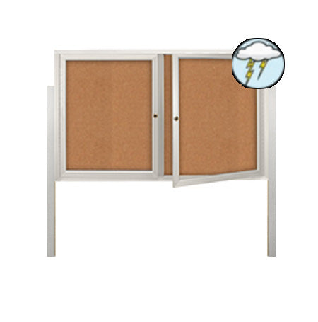 Free-Standing Outdoor Bulletin Board Display Case 72x48 with Posts, Two Door Lockable Metal Cabinet - Smooth Radius Edge Corners