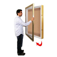SwingFrame Designer Wall Mounted Metal Framed 24x84 Large Cork Board Display Case 6 Inch Deep