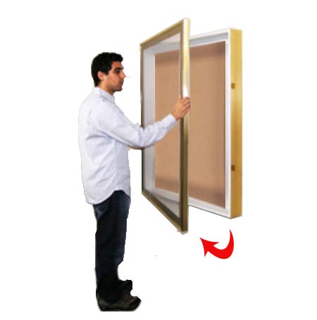 SwingFrame Designer Wall Mounted Metal Framed 36x48 Large Cork Board Display Case 2 Inch Deep