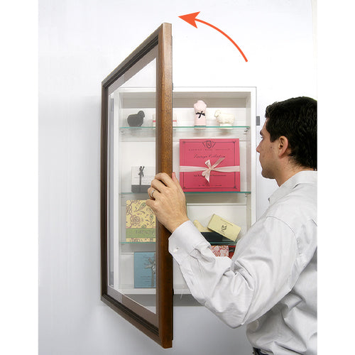 SwingFrame Designer Wood Framed Shadow Box 6" Deep Usable Interior Cabinet + Adjustable Glass Shelves, Choose From 25+ Sizes + Custom