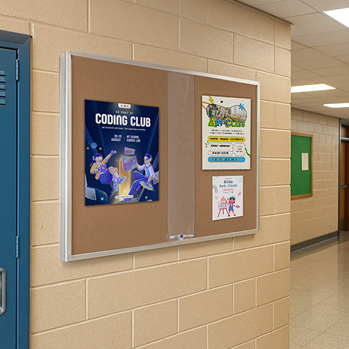 48 x 36 Indoor Enclosed Bulletin Cork Boards with Sliding Glass Doors