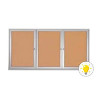 Enclosed Indoor Bulletin Boards 84 x 24 with Interior Lighting and Radius Edge (3 DOORS)