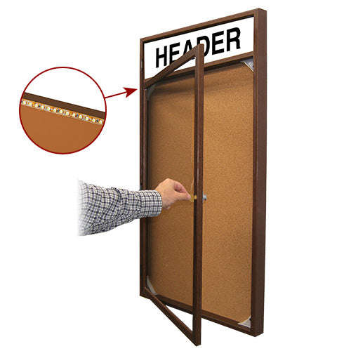 Indoor Poster Wood Display Cases with Header and Lights (Single Door)