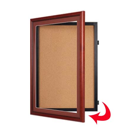 Designer Wood 20 x 30 Enclosed Bulletin Board SwingFrame with Swing Open, Changeable Framing