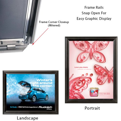 17 x 22 Snap Frame with Mitered Corners Wall Mounts in Portrait or Landscape Position