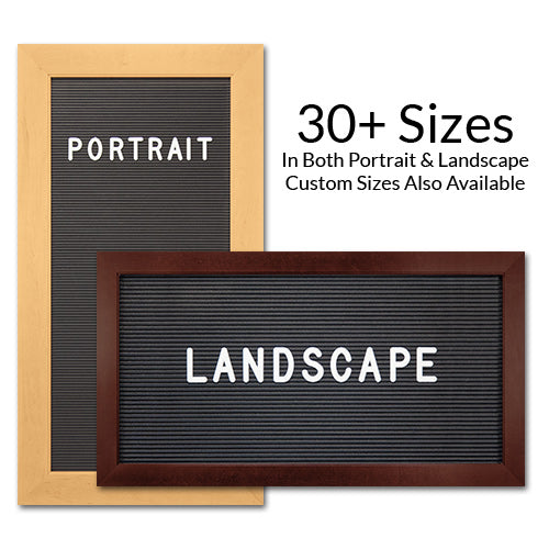 Open Face Wide Wood Framed Access Letterboards 18 x 36 Can be Ordered in Portrait or Landscape Grooved Board Orientation.