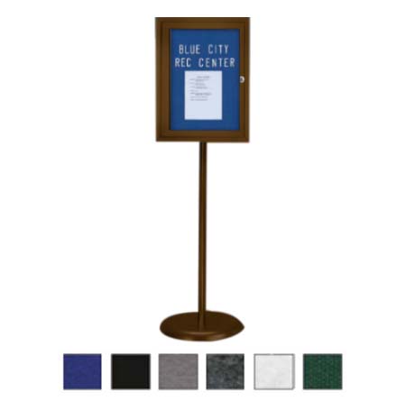 Indoor Enclosed EASY-TACK Board Floorstand 18 x 24 | Locking Cabinet on Bronze Pedestal Stand