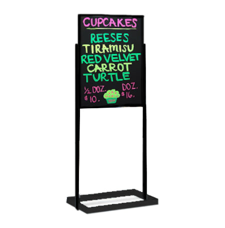 22 x 28 Wet Erase Black Marker Board Pedestal Sign Holder with Open Face Board, Double-Sided, Black Aluminum