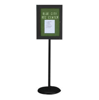 Indoor Enclosed EASY-TACK Board Floorstand 18 x 24 | Locking Cabinet on Black Pedestal Stand