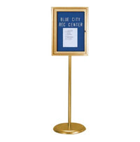 Indoor Enclosed EASY-TACK Board Floorstand 18 x 24 | Single Locking Door, Gold