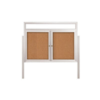 2-DOOR ILLUMINATED HEADER CORKBOARD 60" x 30" RADIUS EDGES WITH MITERED CORNERS (SHOWN IN SATIN SILVER)