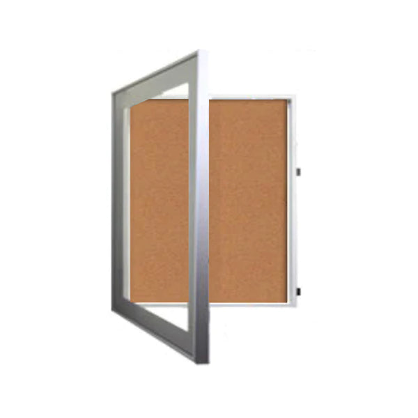 24 x 24 SwingFrame Designer 2 Inch Deep Shadow Box Display Case w Cork Board and Light - Metal Framed