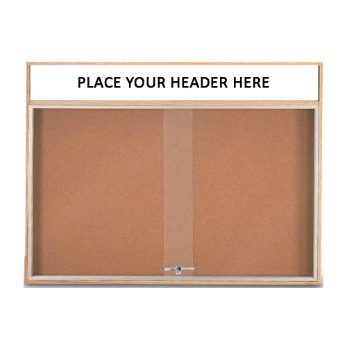 WOOD ENCLOSED 40x40 BULLETIN BOARD WITH SLIDING DOORS & HEADER (SHOWN IN LIGHT OAK)