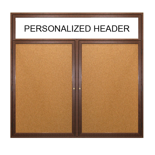 2 DOOR WOOD CORK BOARD 40 x 40 WITH HEADER & LIGHTS (SHOWN IN WALNUT)