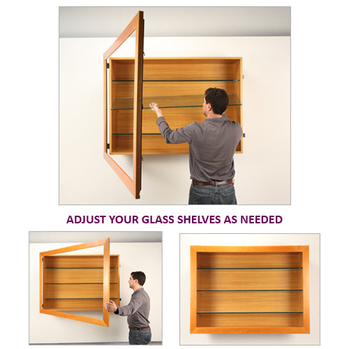 4" DEEP WOOD SHADOWBOX DISPLAY CASE 40x60 WITH ADJUSTABLE GLASS SHELVES