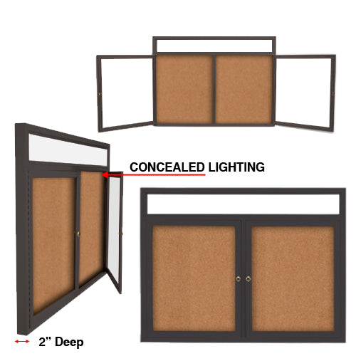 48 x 48 INDOOR Enclosed Bulletin Boards with Header & Lights (2 DOORS)