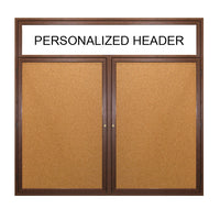 2 DOOR WOOD CORK BOARD 48 x 48 WITH HEADER & LIGHTS (SHOWN IN WALNUT)