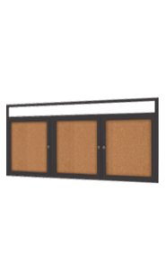 Lockable Indoor Bulletin Board 3 Door with Lights and Personalized Header