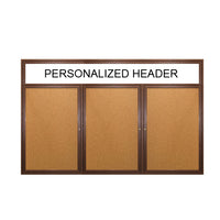 3 DOOR WOOD CORK BOARD 72 x 30 WITH HEADER & LIGHTS (SHOWN IN WALNUT)