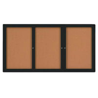 Three Door Bulletin Board Display Case with Radius Edge Corners | Indoor 72x30 Metal Cabinet