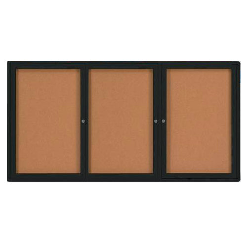 Three Door Bulletin Board Display Case with Radius Edge Corners | Indoor 72x30 Metal Cabinet