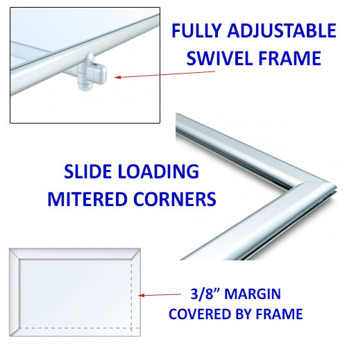 8 1/2 x 11 Countertop Aluminum Swivel Display - Elegant Stand, Tabletop Double-Sided Sign Holder