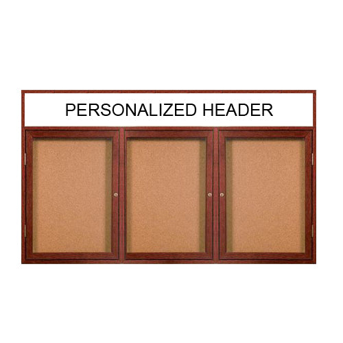 3 DOOR WOOD CORK BOARD 96 x 30 WITH HEADER & LIGHTS (SHOWN IN CHERRY)