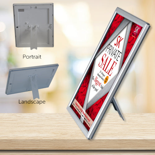 Display Silver frame portrait or landscape, snap open all 4 sides to place graphics or photographs